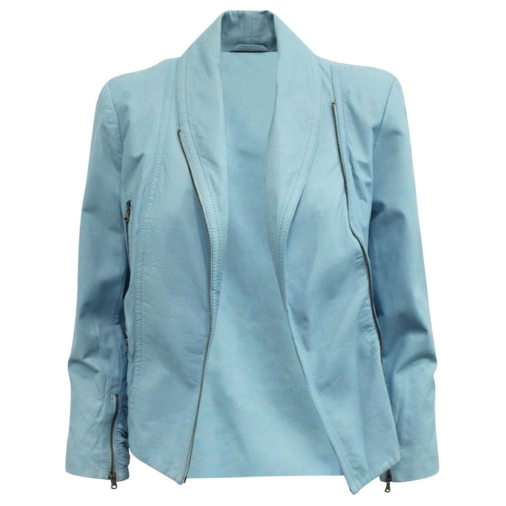 Alice + Olivia Light Blue Lambskin Leather Jacket
